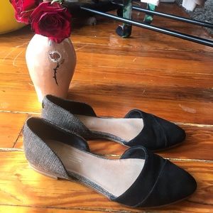 Black suede metallic woven Jutti D’Orsay flats